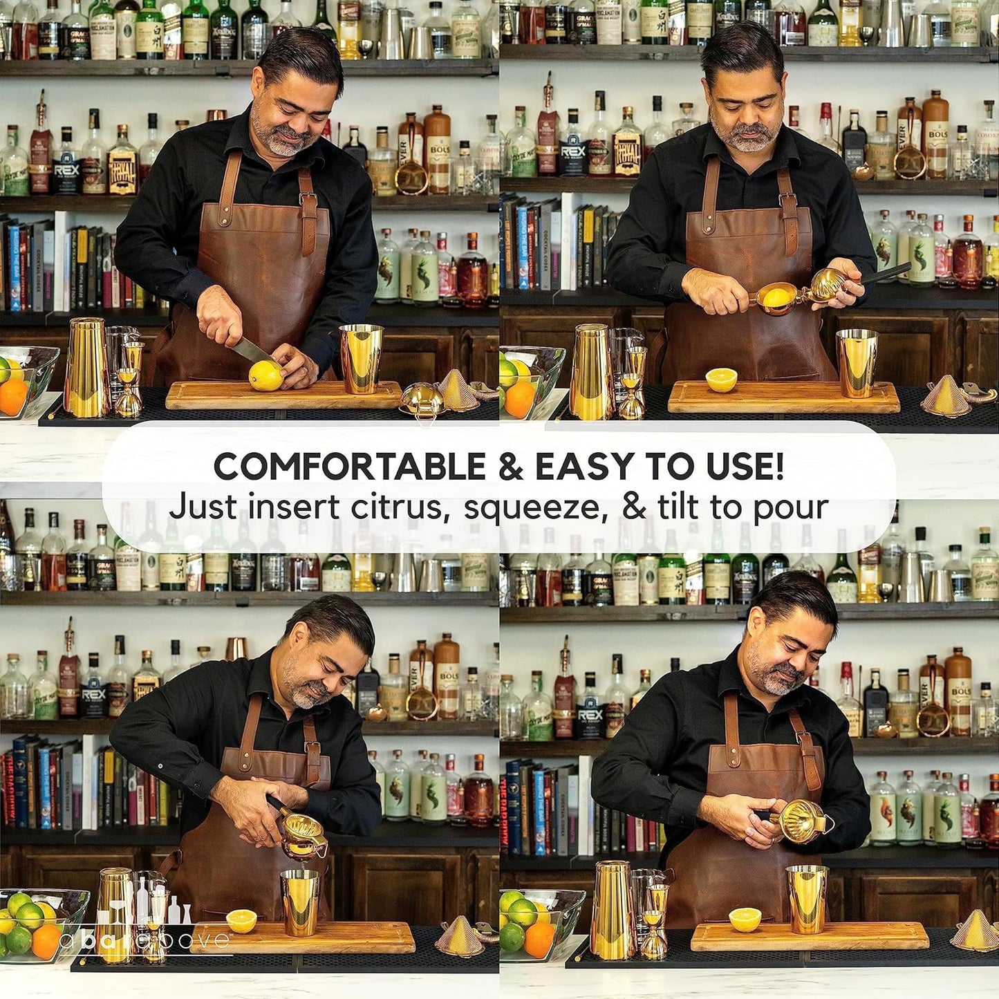 A Bar Above Gold Hand Juicer, Heavy Duty Stainless Steel Citrus Juicer for Cocktails, Fruit Juice Press for Lemons, Limes, and Oranges, Premium Manual Squeezer for Bartenders and Home Bar Use